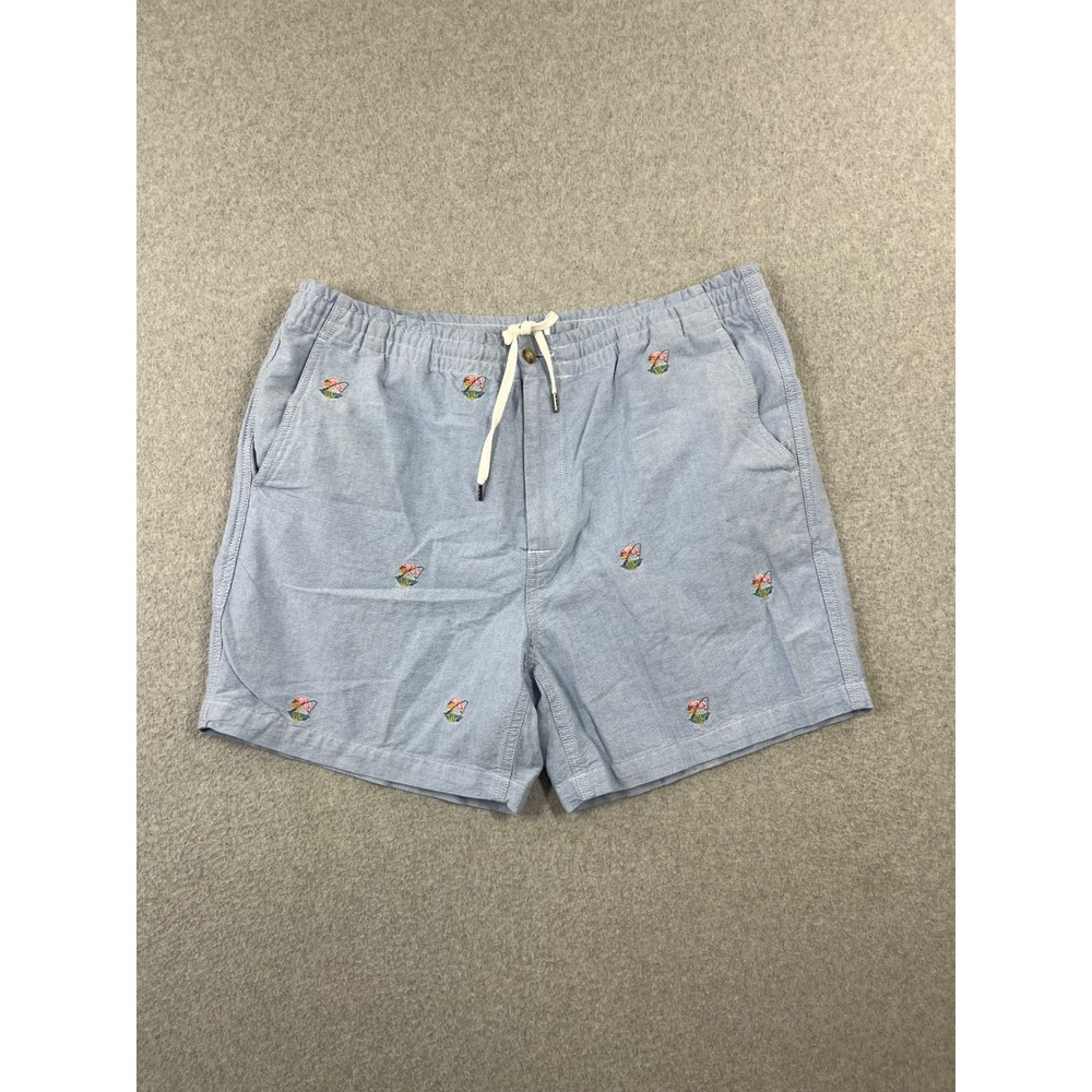 Polo Ralph Lauren Oxford Shorts Mens XL Blue Embroidered Flamingo Print